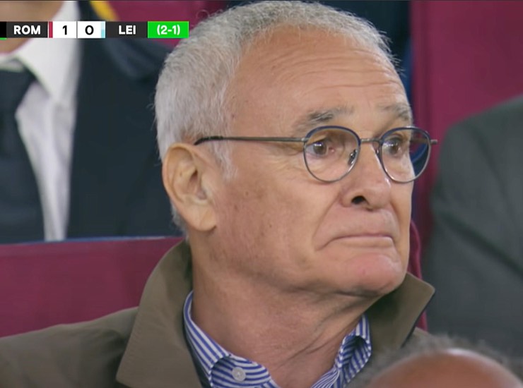 Claudio Ranieri in tribuna durante Roma Leicester